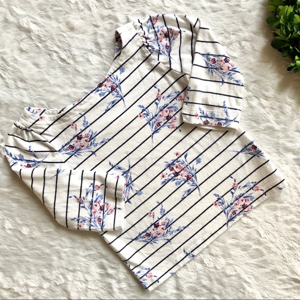 Janie and Jack Striped Floral 3/4 Sleeve Top